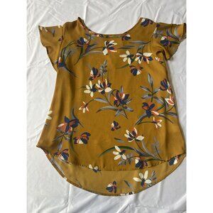 Paper Mood Mustard Yellow Floral Ruffle Sleeve Blouse XL PT7250 RN152485